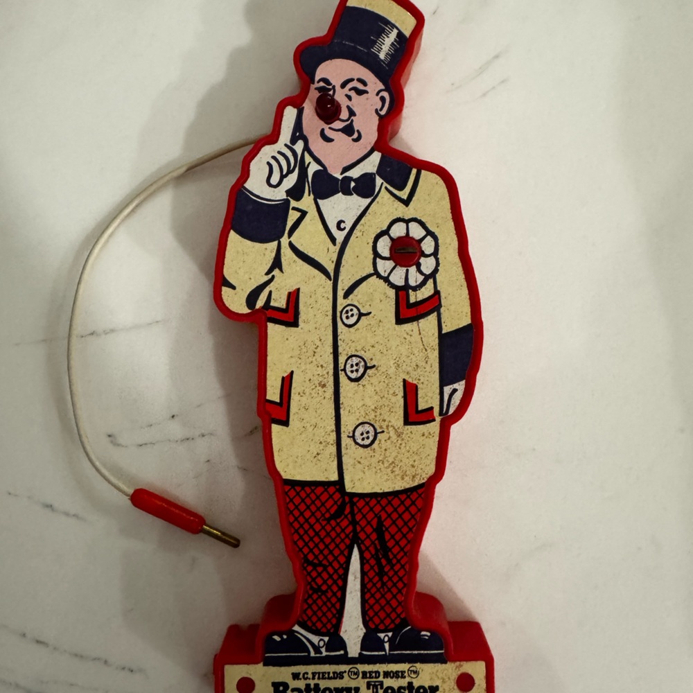 Vintage 1974 clown battery tester. WC Fields corporation. Great collectible!